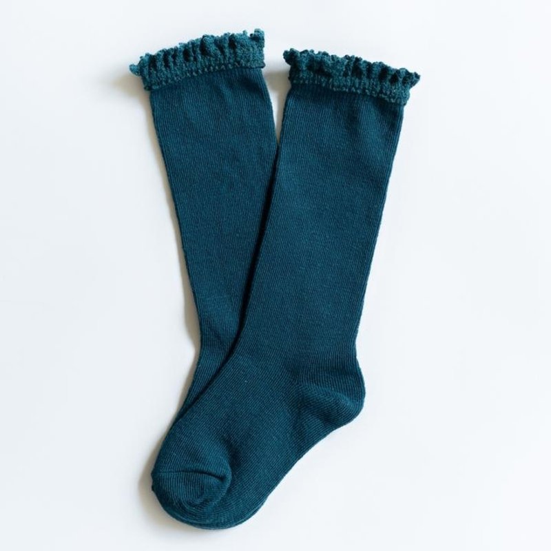 LITTLE STOCKING CO. DEEP TEAL LACE TOP KNEE HIGH SOCKS