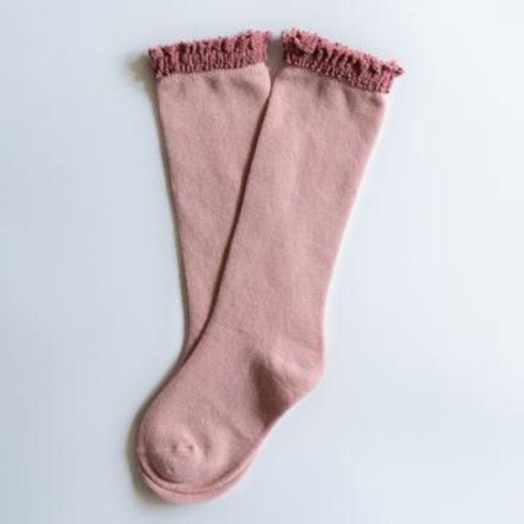 LITTLE STOCKING CO. BLUSH + MAUVE LACE TOP KNEE HIGH SOCKS