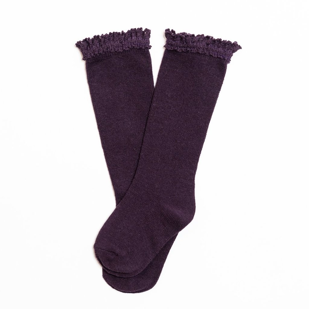 LITTLE STOCKING CO. EGGPLANT  LACE TOP KNEE HIGH SOCKS