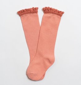 LITTLE STOCKING CO. PEACH  LACE TOP KNEE HIGH SOCKS