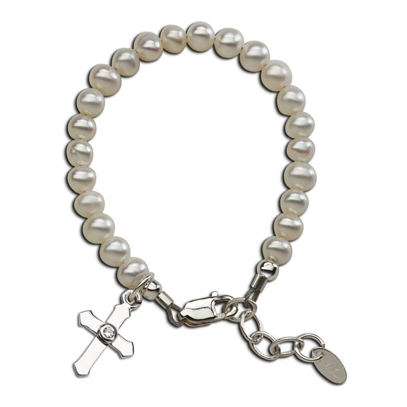 CHERISHED MOMENTS LACEY -STERLING SILVER PEARL CROSS BRACELET