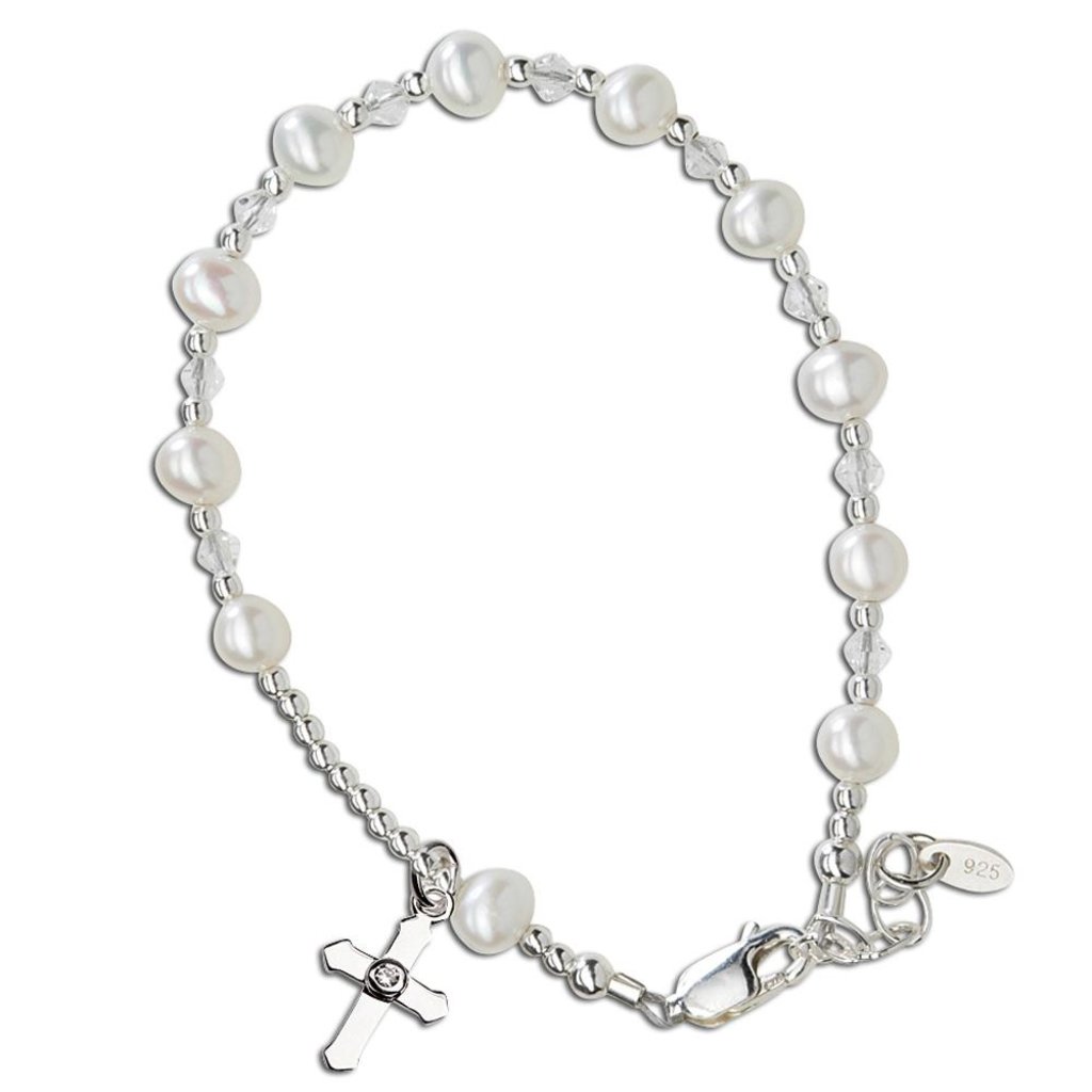 CHERISHED MOMENTS STERLING SILVER FIRST COMMUNION ROSARY CROSS BRACELET