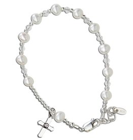 CHERISHED MOMENTS STERLING SILVER FIRST COMMUNION ROSARY CROSS BRACELET