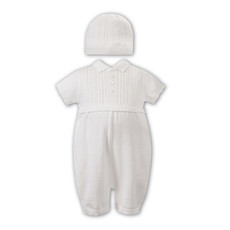 SARAH LOUISE IVORY KNIT ROMPER AND HAT