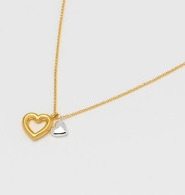 ESTELLA BARTLETT DOUBLE HEART CHARM NECKLACE - YELLOW GOLD AND SILVER