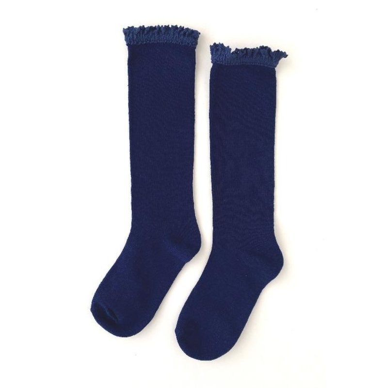 LITTLE STOCKING CO. BRIGHT NAVY BLUE LACE TOP KNEE HIGH SOCKS