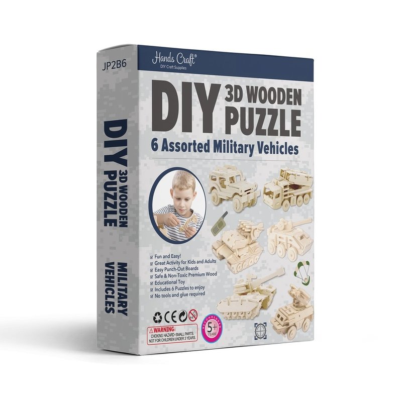DIY 3D WOODEN PUZZLE 6CT - MILITARY VEHICLES