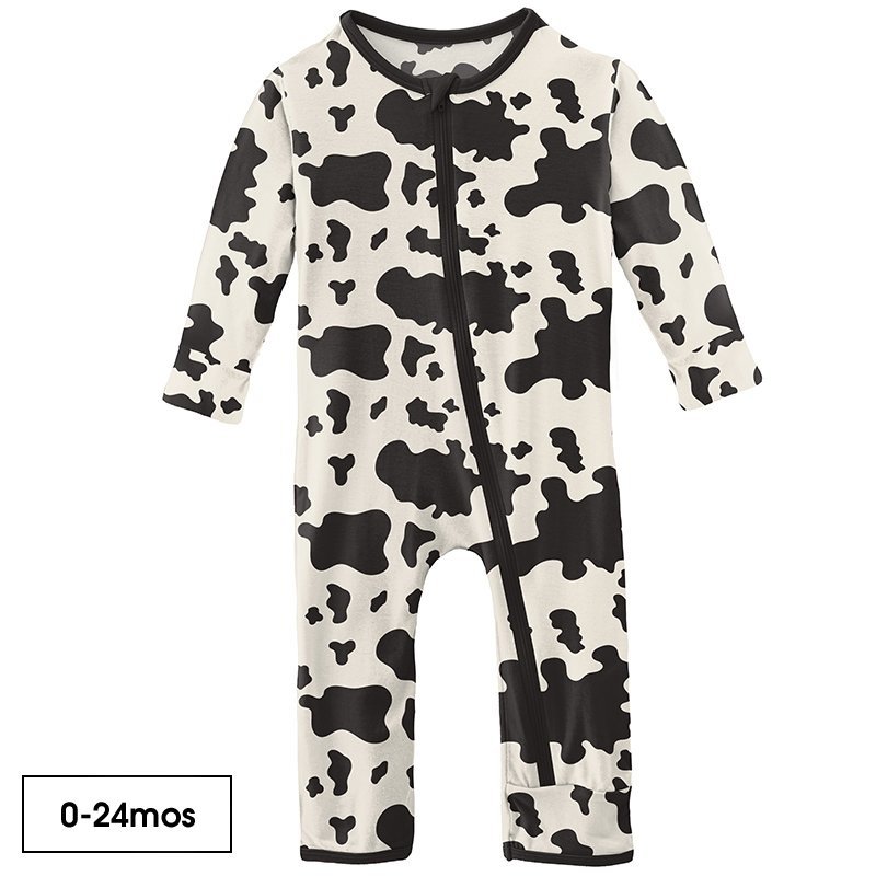KICKEE PANTS COVERALL WITH ZIPPER - COW PRINT