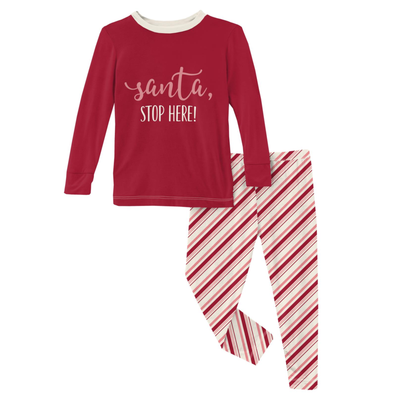 KICKEE PANTS Long Sleeve Graphic Tee Pajama Set (Strawberry Candy Cane Stripe )