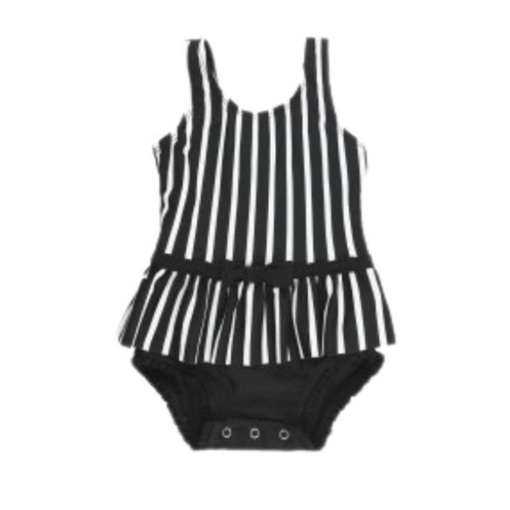 RUFFLE BUTTS BLK AND WHT STRIPE SKIRTED 1PC