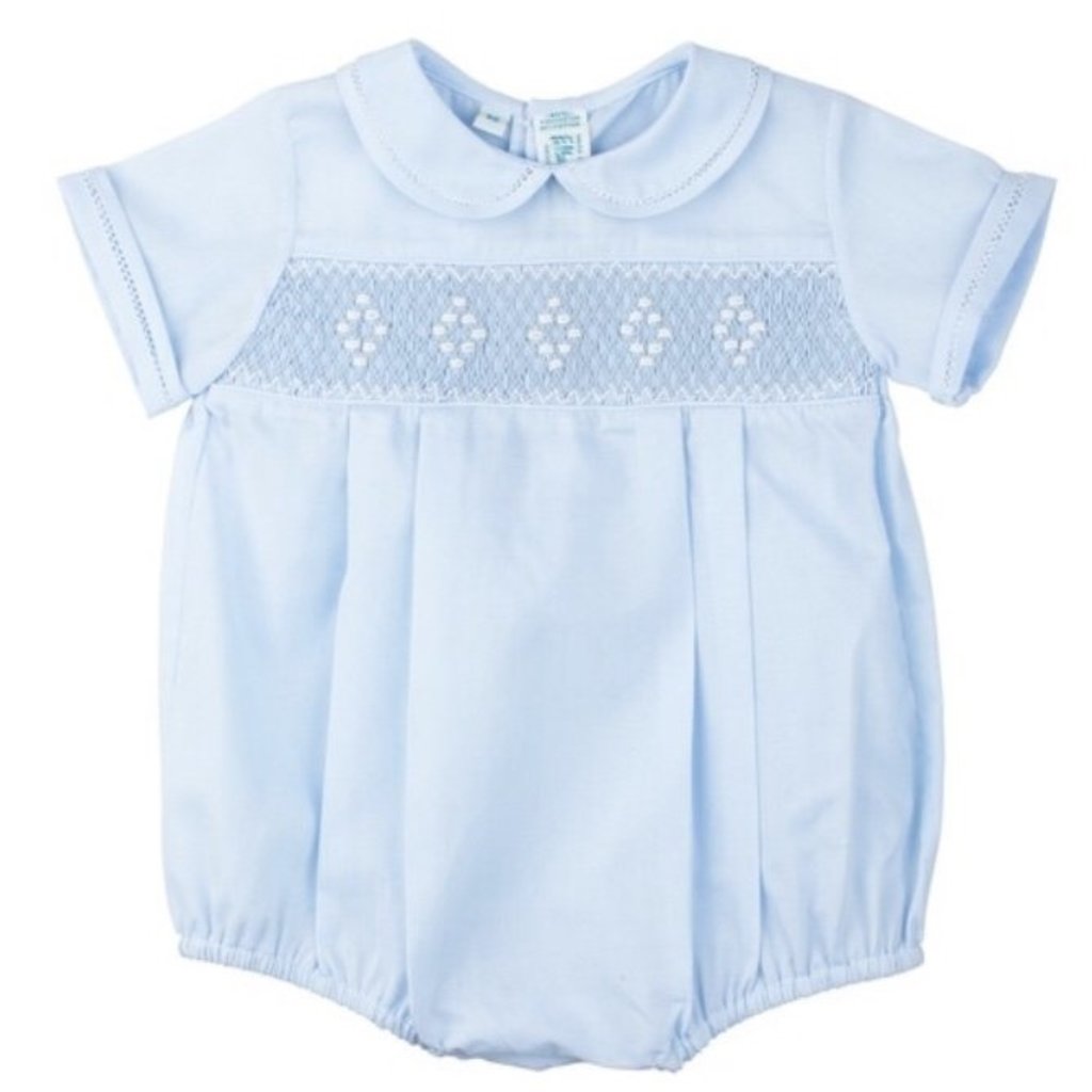 FELTMAN BROTHERS SMOCKED EMB DIAMOND CREEPER - BLUE
