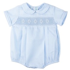 FELTMAN BROTHERS SMOCKED EMB DIAMOND CREEPER - BLUE