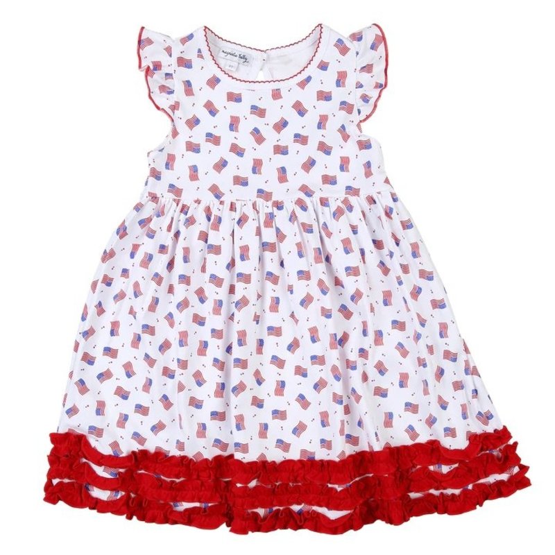 MAGNOLIA BABY TINY RED, WHITE AND BLUE PRINTED FLUTTERS DRESS - RWB
