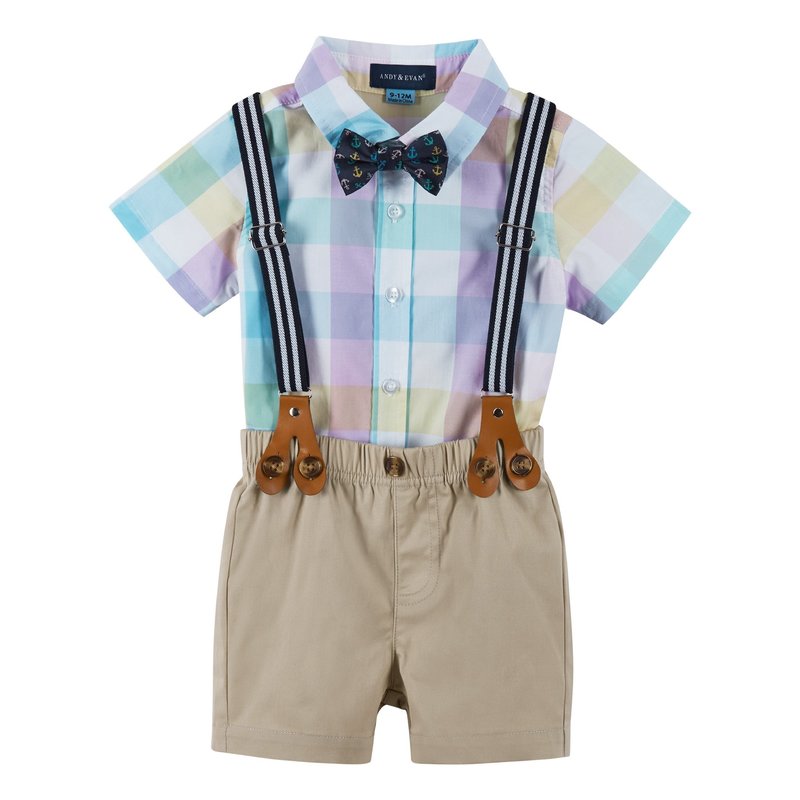 ANDY & EVAN OVERSIZED PASTEL SHIRT AND SUSPENDER SET