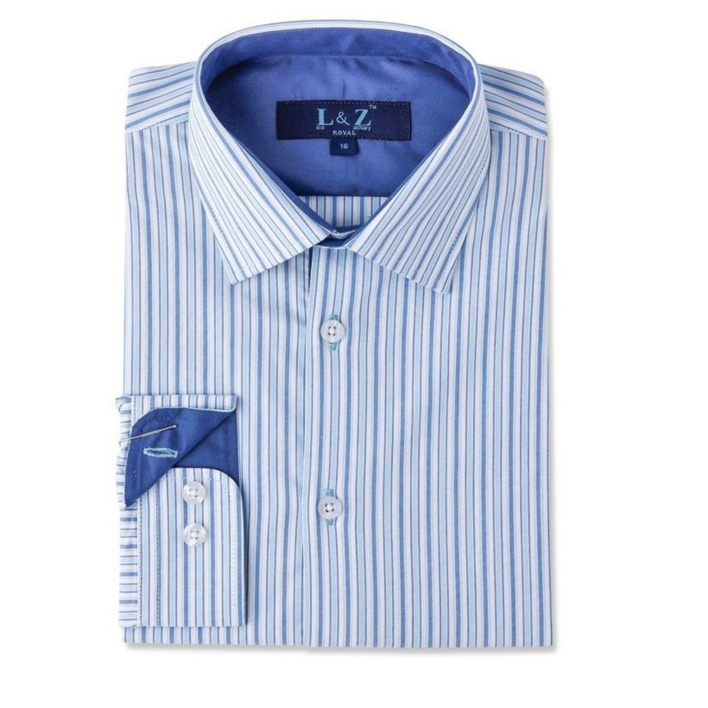 LEO AND ZACHARY INC. BOYS CYAN BLUE STRIPES LS DRESS SHIRT