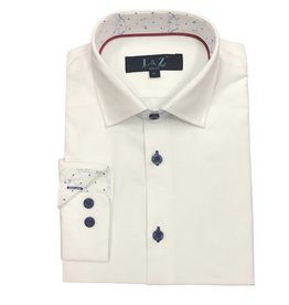 LEO AND ZACHARY INC. BOYS WHITE WITH ROYAL LS DRESS SHIRT