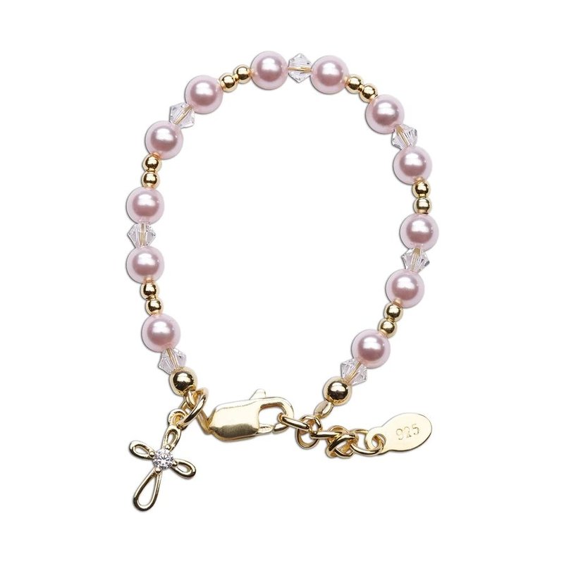CHERISHED MOMENTS LAUREN GLD PLTD STRLNG SLVR BRACELET W CROSS