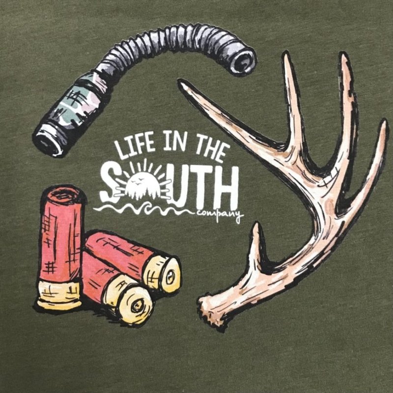 LIFE IN THE SOUTH CO. SS TEE - BUCK HUNT COLLAGE