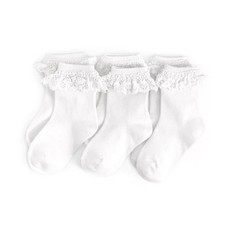 LITTLE STOCKING CO. ALL WHITE FANCY LACE MIDI 3PK