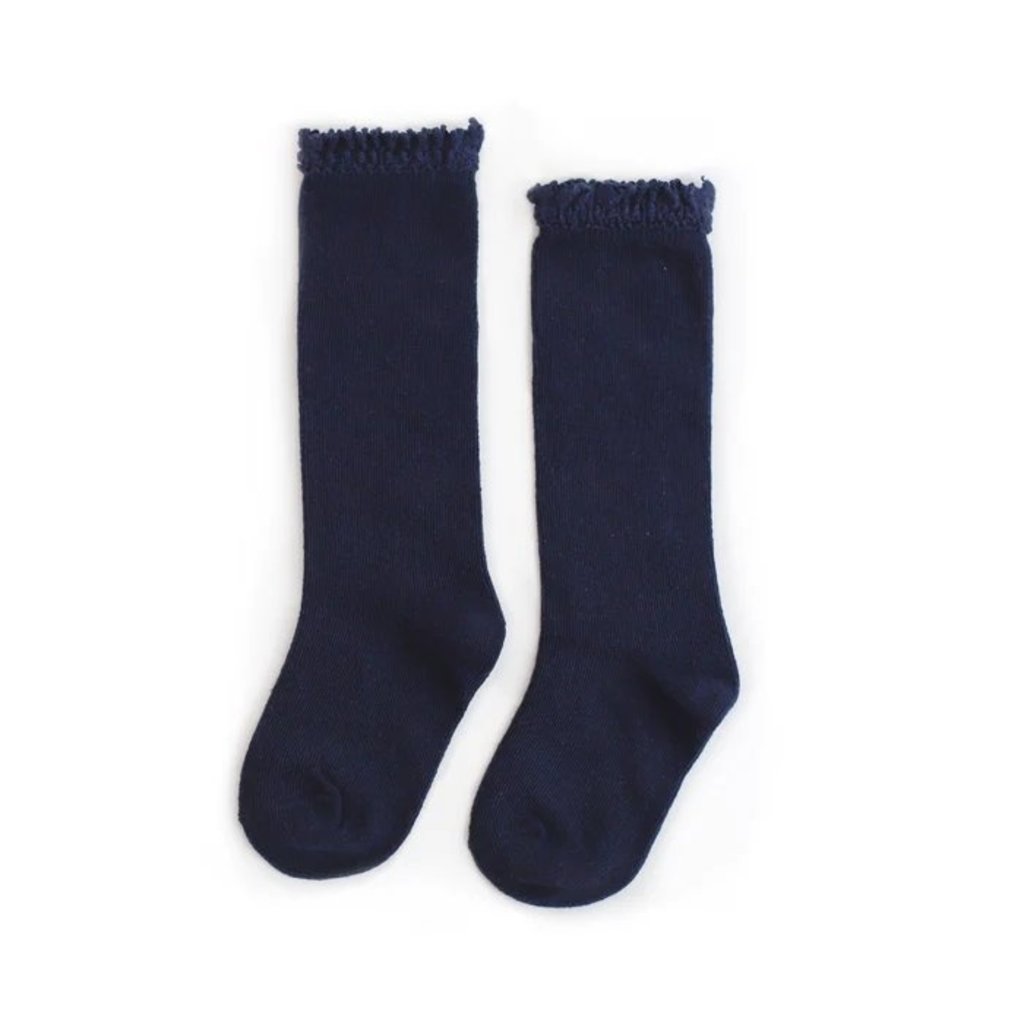 LITTLE STOCKING CO. NAVY LACE TOP KNEE HIGH SOCKS