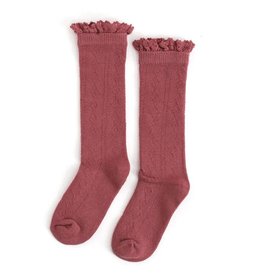 LITTLE STOCKING CO. MAUVE ROSE FANCY LACE TOP KNEE HIGH SOCKS