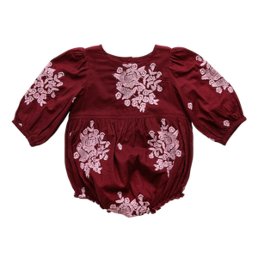 PINK CHICKEN BABY BROOKE BUBBLE - BURGUNDY EMBROIDERY