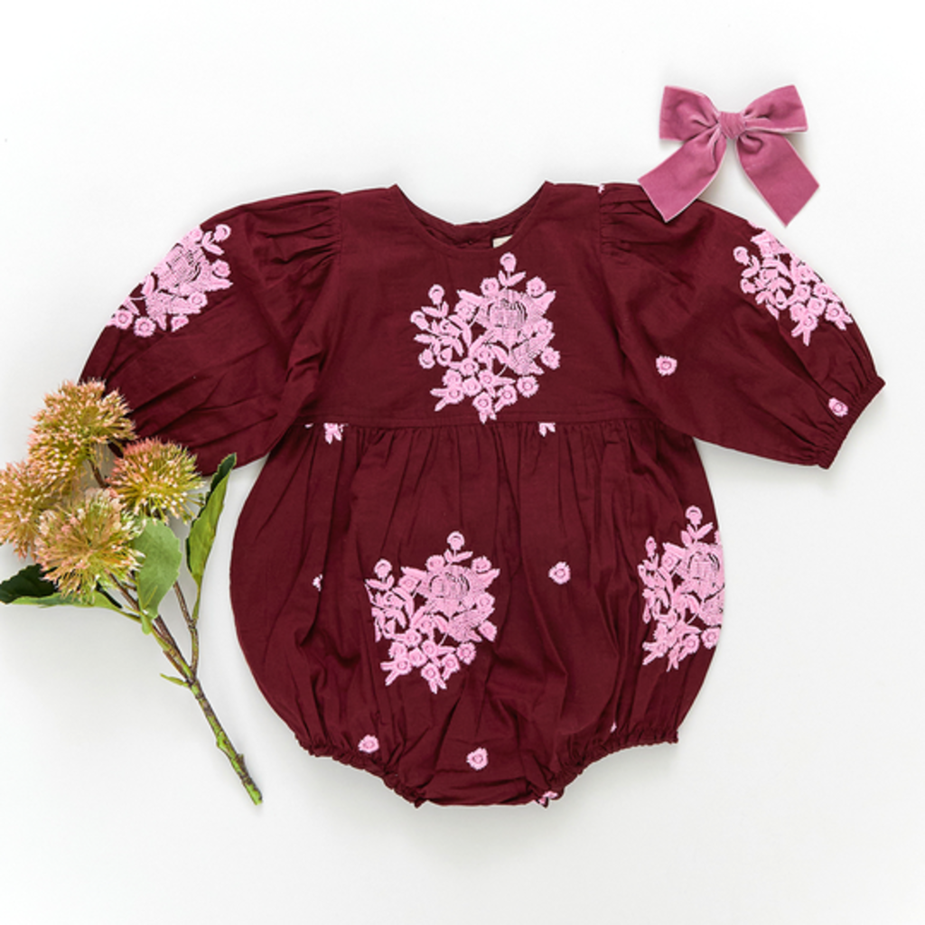 PINK CHICKEN BABY BROOKE BUBBLE - BURGUNDY EMBROIDERY