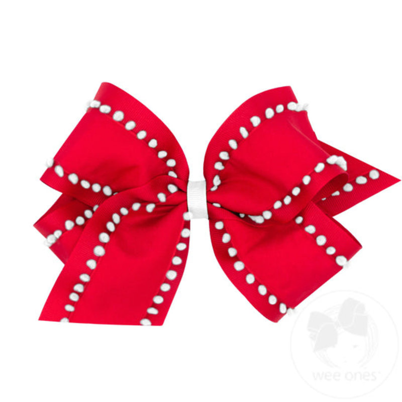 WEE ONES KING ASST PLAID AND POM OVERLAY BOW - RED/WHT