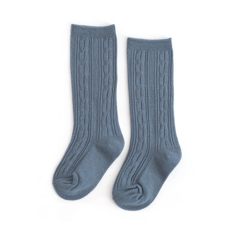 LITTLE STOCKING CO. DENIM CABLE KNIT KNEE HIGH SOCKS