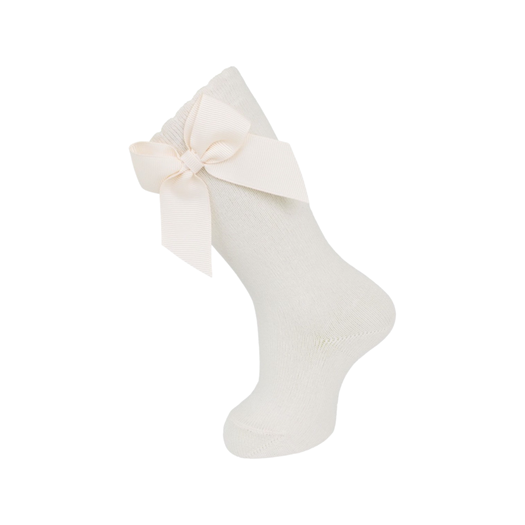 CARLOMAGNO KNEE SOCKS WITH SIDE BOW - NATURAL