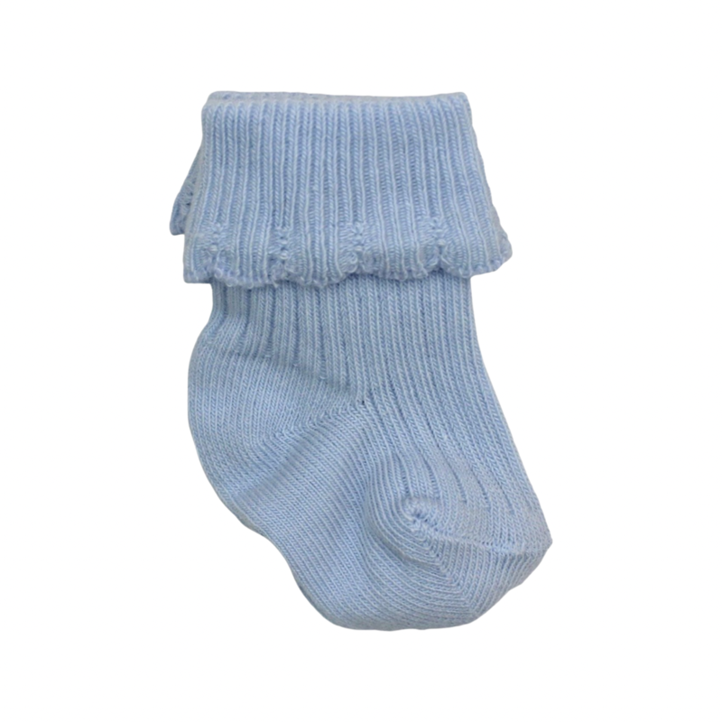 CARLOMAGNO FOLDED CUFF NEWBORN SCOTTISH YARN SOCKS - SKY BLUE