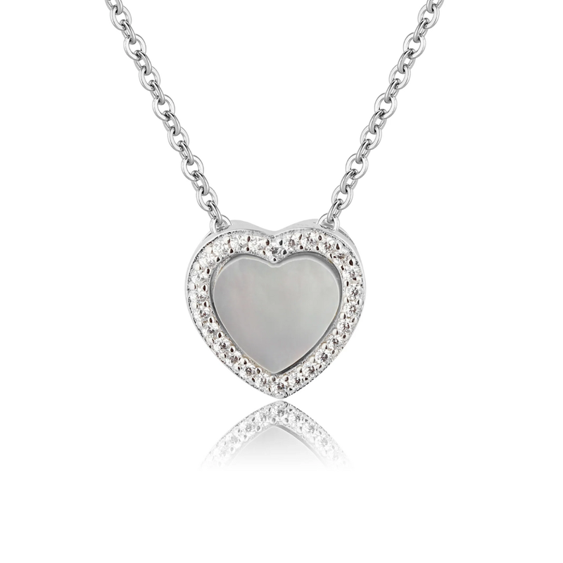 CHERISHED MOMENTS STERLING SILVER MOTHER OF PEARL HEART NECKLACE (14-16")