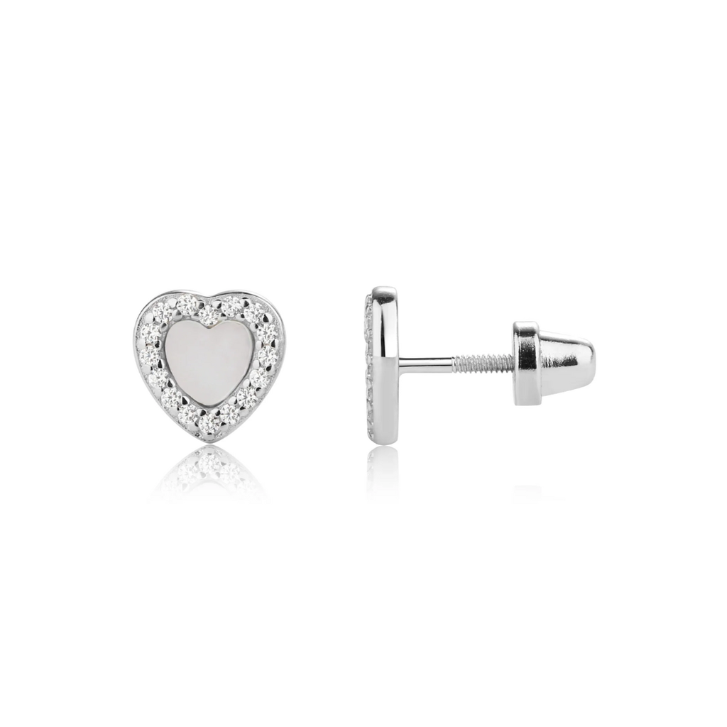 CHERISHED MOMENTS SS MOTHER OF  PEARL HEART EARRINGS