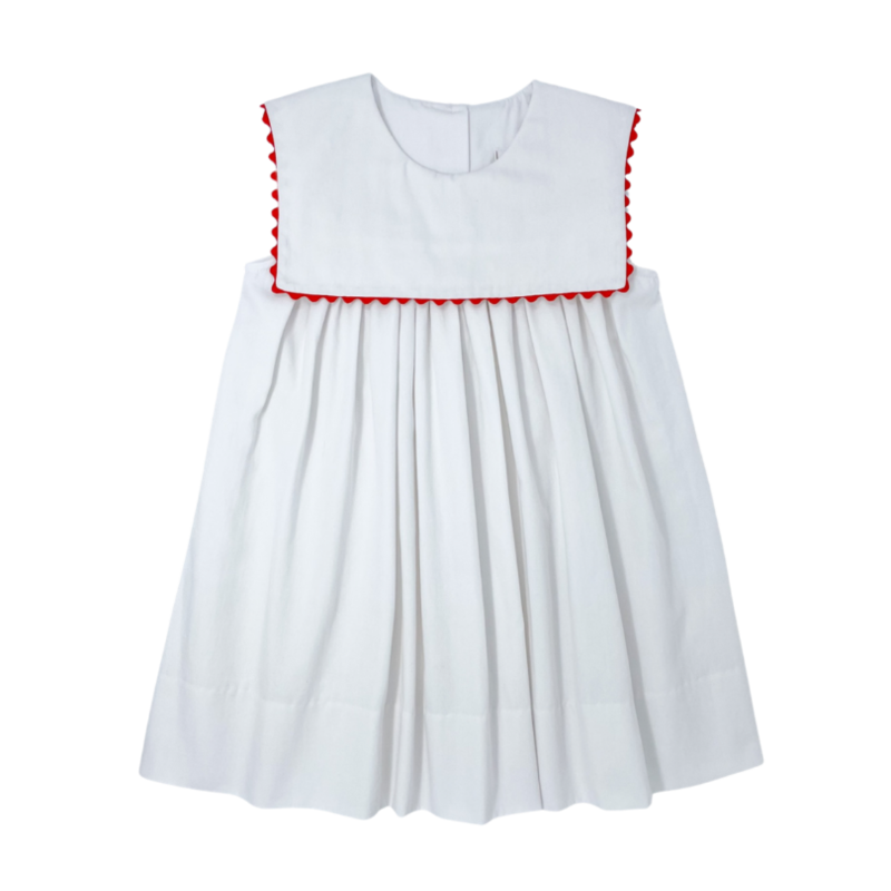 LULLABY SET HOPE CHEST DRESS - WHT/RED RIC RAC
