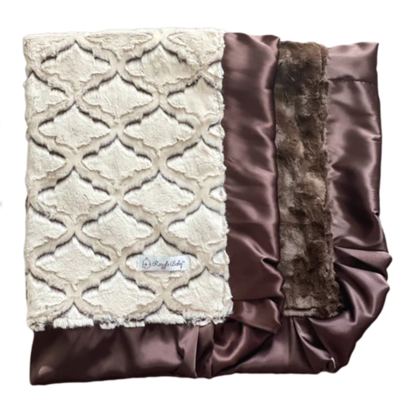 RAZZLE BABY DOUBLE PLUSH BABY BLANKET - BROWN FROSTED LATTICE