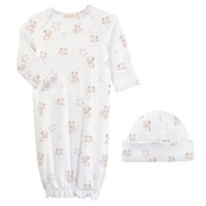 BABY CLUB CHIC GOWN & HAT SET - SLEEP TIGHT BEAR PINK