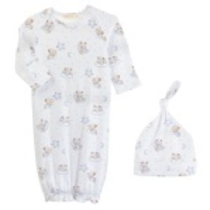 BABY CLUB CHIC GOWN & HAT SET - SLEEP TIGHT BEAR BLUE