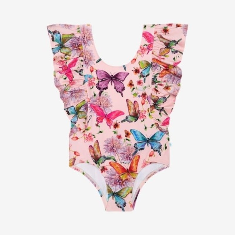 Posh Peanut Inc Watercolor Butterfly - One Piece Ruffled Flutter Sleeve Swimsuit