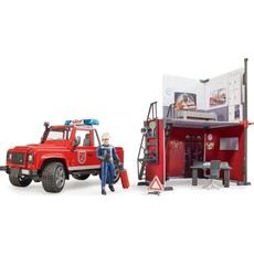 BRUDER BWORLD FIRE STATION W LAND ROVER + L/S MODULE