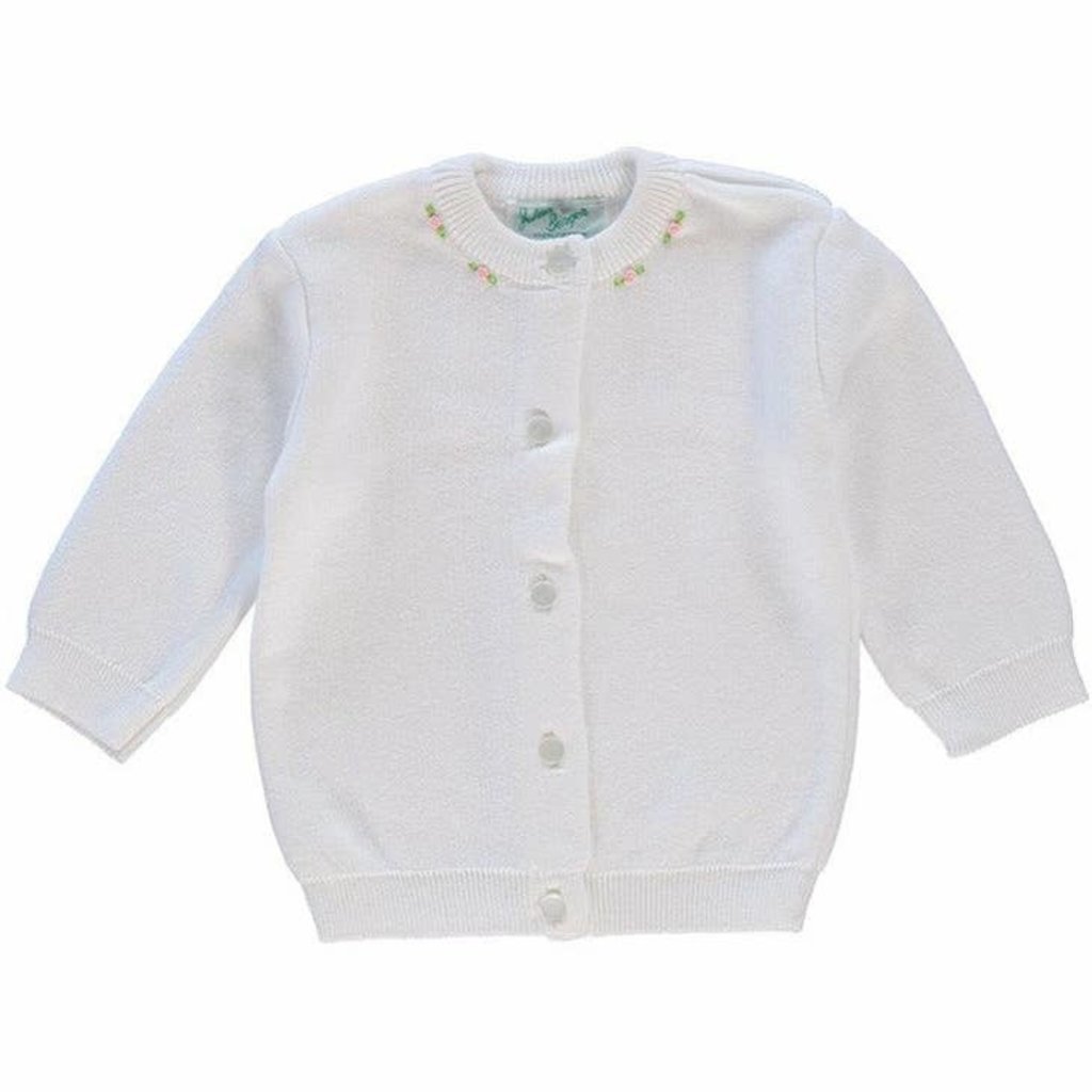 JULIUS BERGER Cotton Cashmere Girl Cardigan - White w/Rosebuds