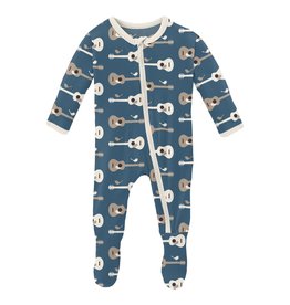 KICKEE PANTS Print Footie w Zipper - Deep Sea Guitar Birds