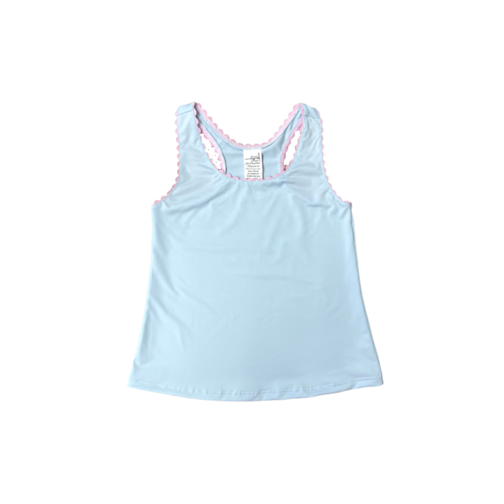 SET ATHLEISURE Riley Razor Tank - Blue/Pink RicRac