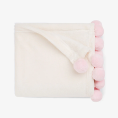 ELEGANT BABY PINK POM TRIM STROLLER BLANKET