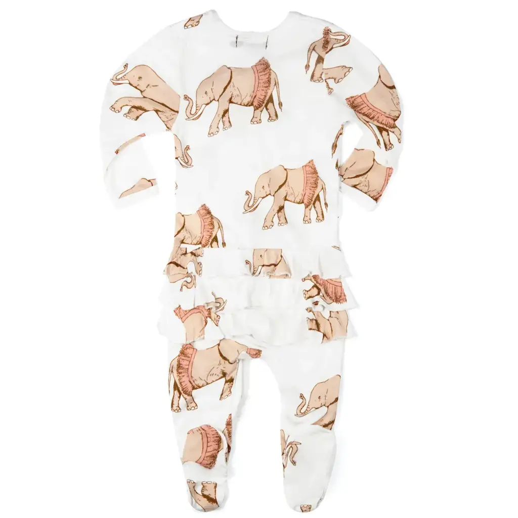 MILKBARN BAMBOO RUFFLE ZIPPER FOOTED ROMPER - TUTU ELEPHANT