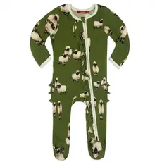 MILKBARN BAMBOO RUFFLE ZIPPER FOOTED ROMPER - VALAIS SHEEP