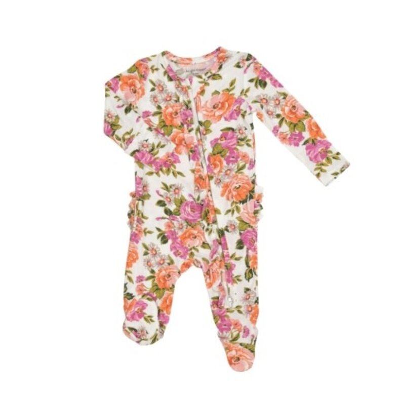 ANGEL DEAR 2 WAY RUFFLE ZIPPER FOOTIE - WILD ROSE FLORAL