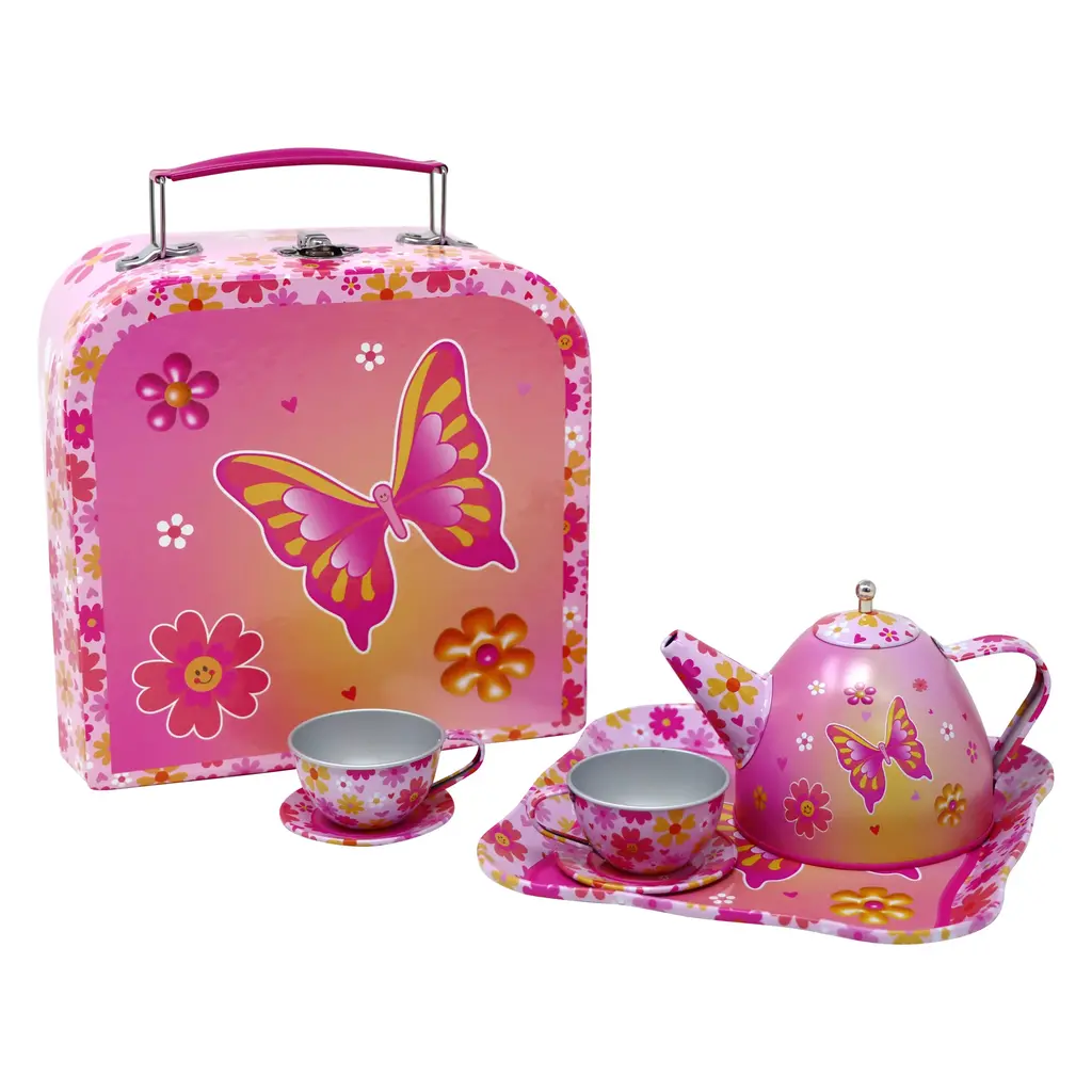 6PC TIN TEA SET IN CARRY CASE - VIBRANT VACATION