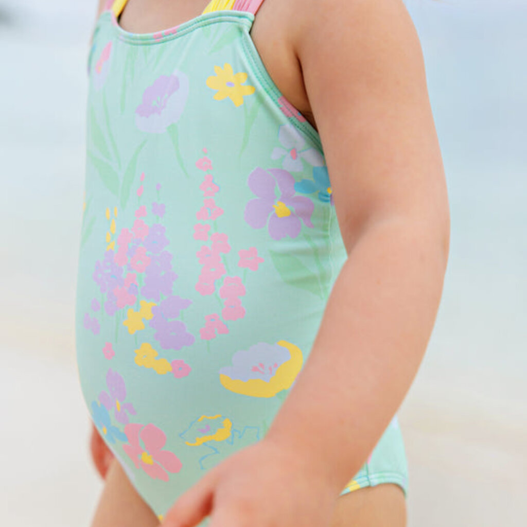 THE BEAUFORT BONNET COMPANY SEABROOKE BATHING SUIT - Glencoe Garden Party With Grace Bay Green And Pier Party Pink