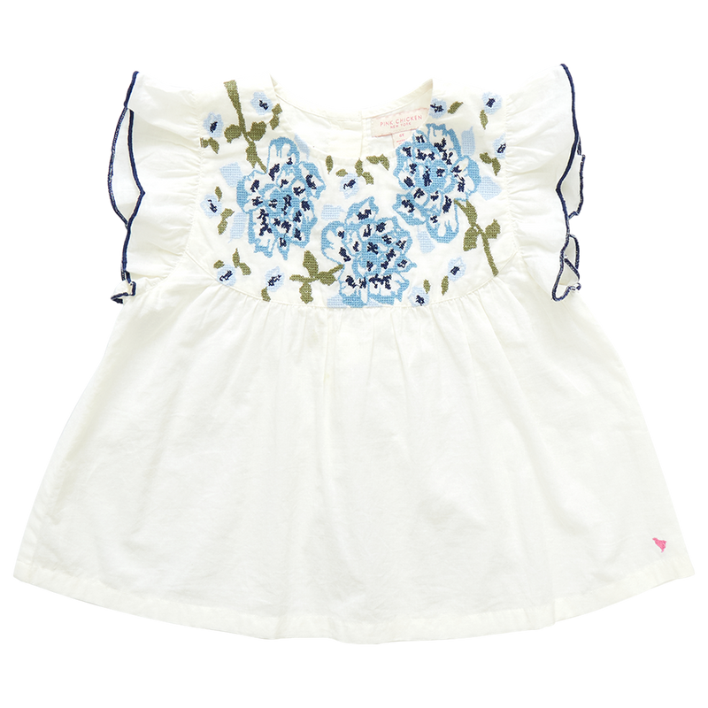 PINK CHICKEN girls kari top - multi blue embroidery