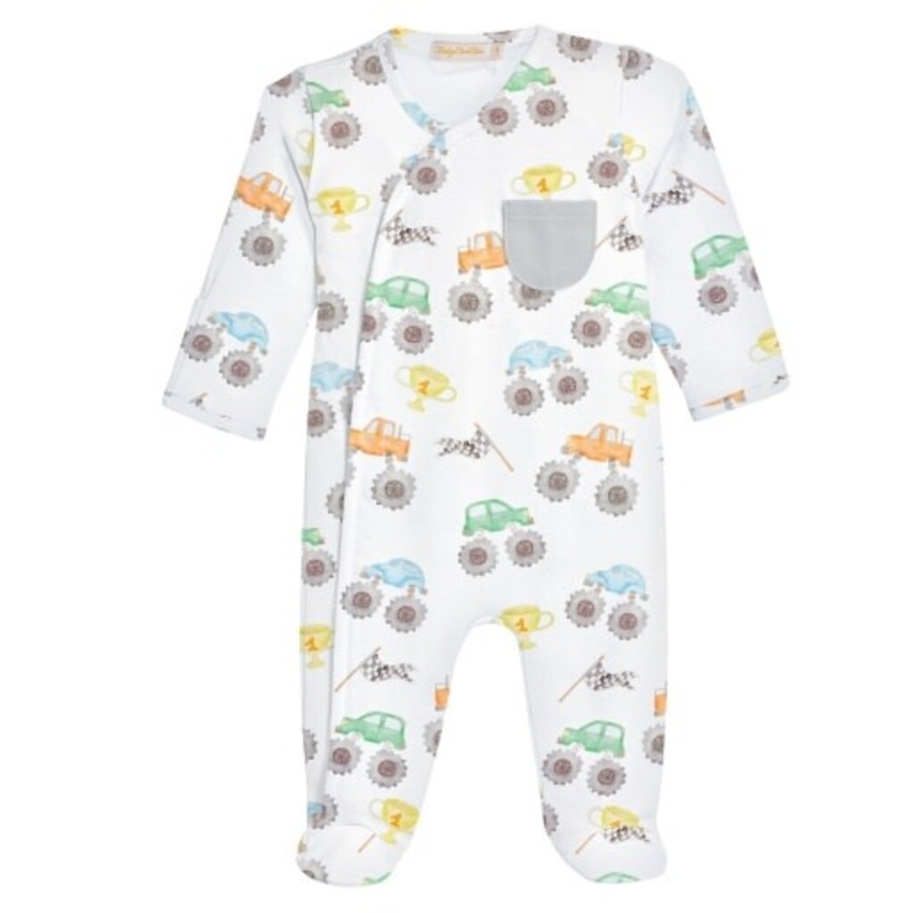 BABY CLUB CHIC monster trucks crossed footie